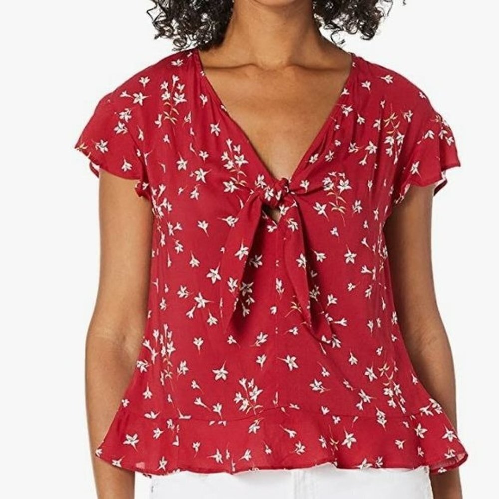 VELVET by Graham & Spencer Red Shanola Floral Tie Blouse Size M